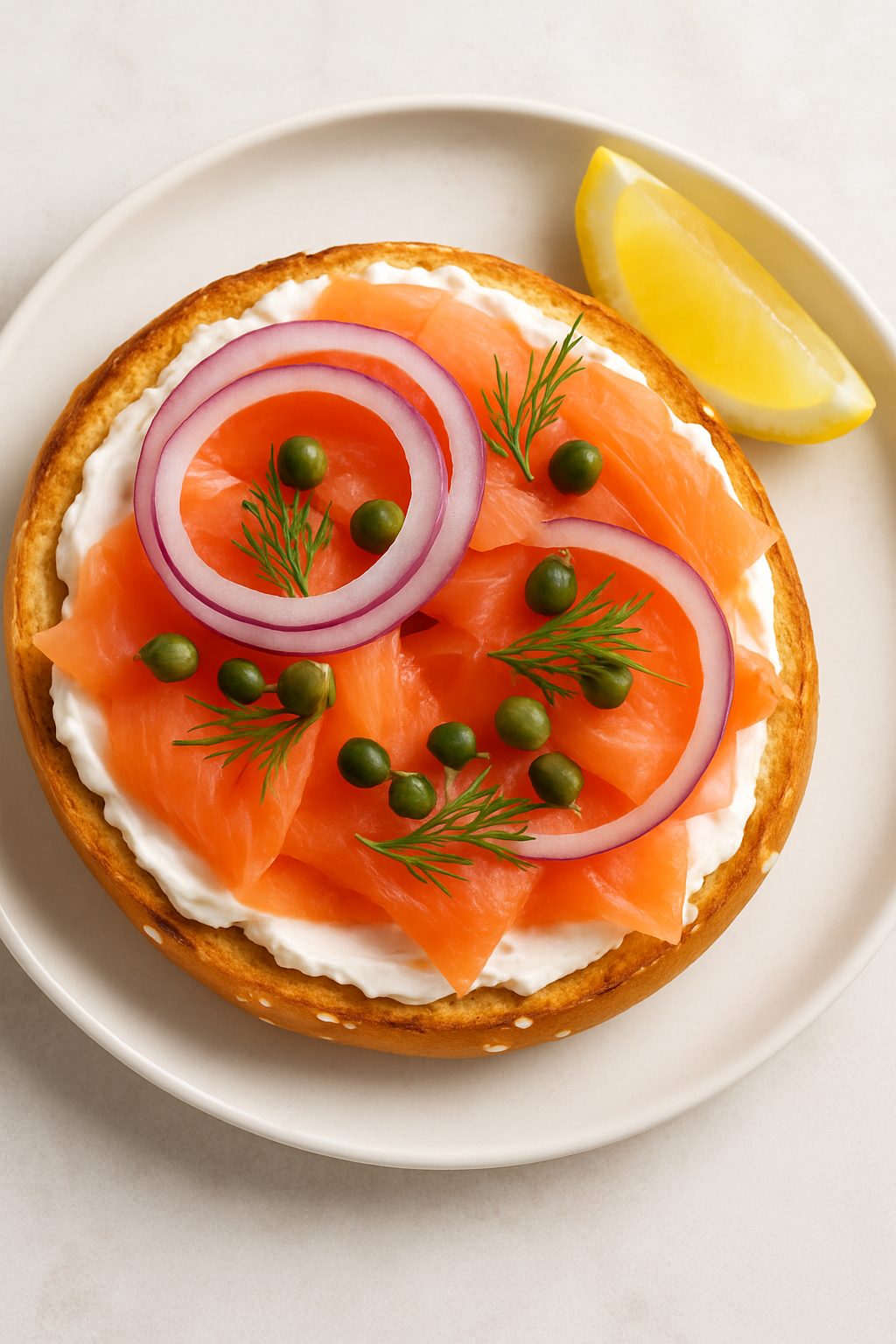 Smoked Salmon Bagel with Cream Cheese and Capers